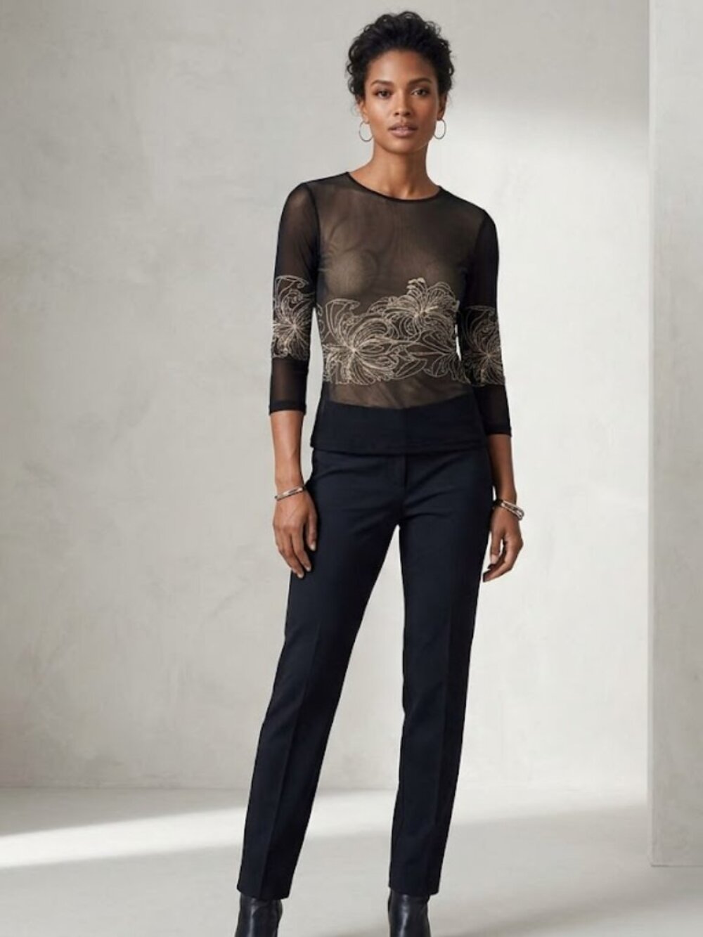 The Limited Mesh Lace Floral Brown Shirt Blouse XS